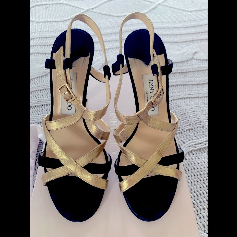 Jimmy Choo Black and gold Strappy high heel sandals